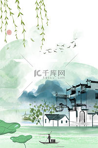 中国风江南水墨牧童清明节背景