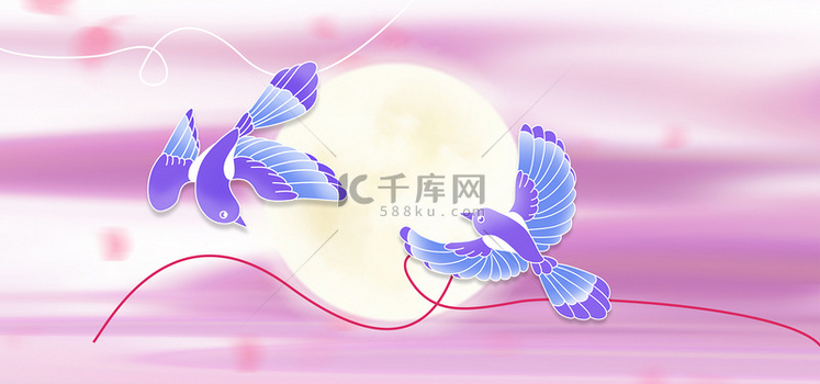 七夕喜鹊紫色渐变背景