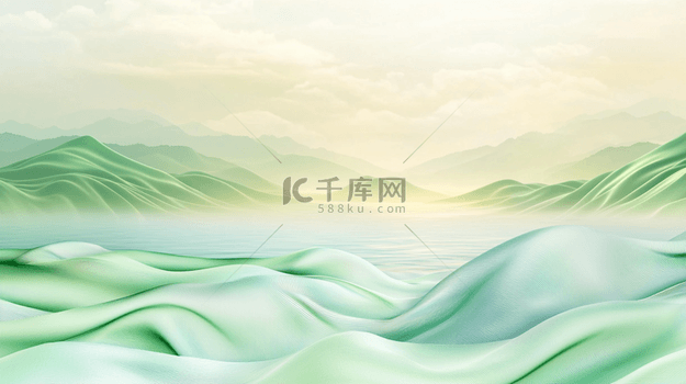绿色国风山水风景唯美创意背景