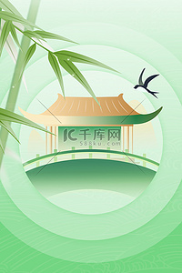 春季房地产庭院绿色新中式背景