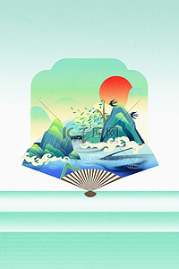 清明节清明放假绿色弥散质感扇子国潮背景