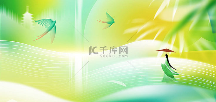 清明清明节暖绿色简约中式清明节背景