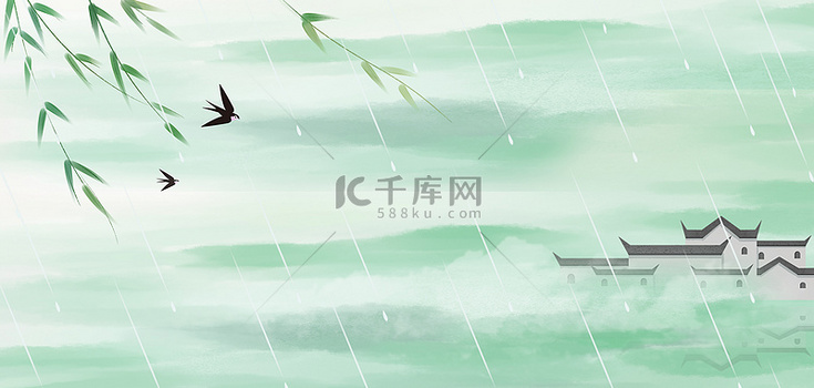 春天春季清明雨水浅绿色水彩风清明背景