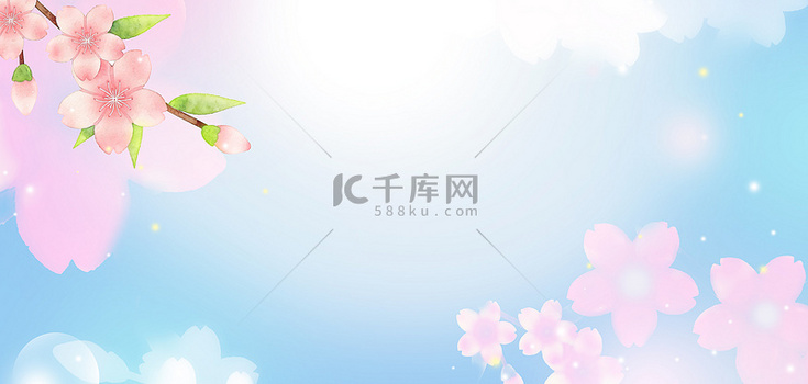 春季发布会桃花蓝色简约背景