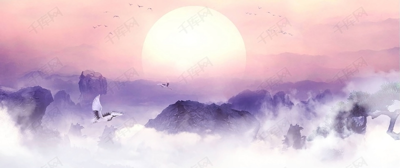 中国风浪漫梦幻橙色网页游戏海报背景图片免费