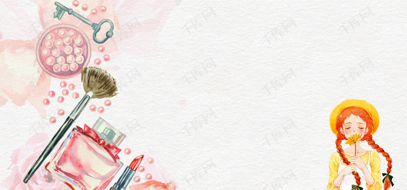 卡通手绘分美妆节文艺小清新女孩白色背景图片