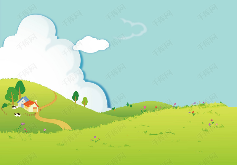 矢量卡通手绘草原奶牛背景素材背景图片免费下