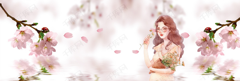 桃花节文艺小清新梦幻少女粉banner背景图片免