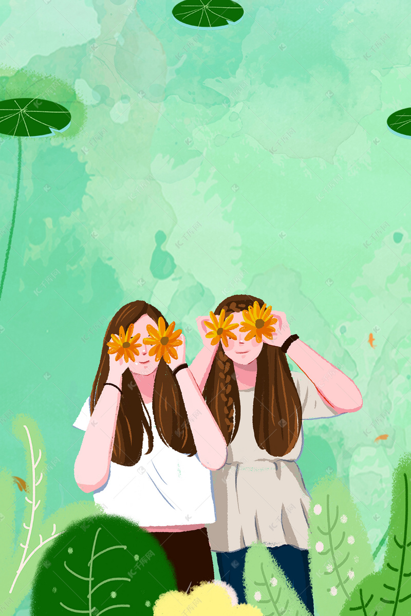 画风小a画风英文歌女插女孩简约背景图片免费下绿色的生安静友谊图片