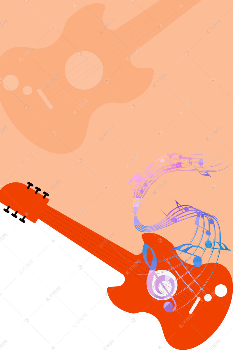 红色扁平喜庆吉他线条音乐乐符背景素材背景图