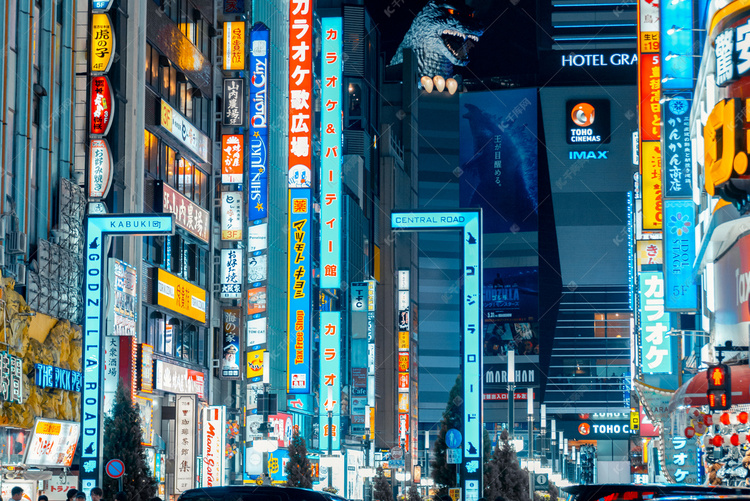 日本城市新宿霓虹灯夜景摄影图
