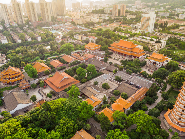 大气航拍福州西禅寺古建筑摄影图