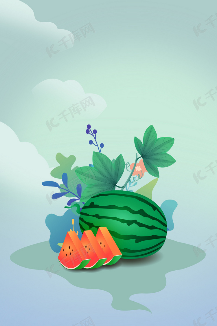 立夏西瓜绿色清新背景图片免费下载-千库网