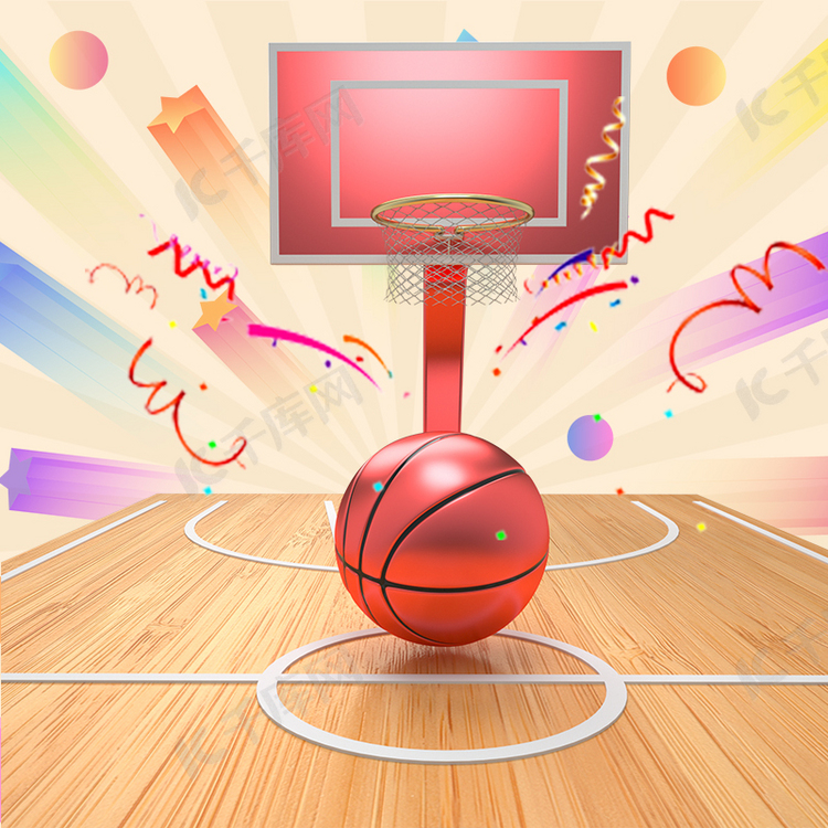 卡通手绘篮球激情球赛球场背景素