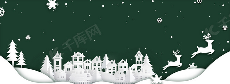 圣诞麋鹿雪花绿色剪纸背景banner