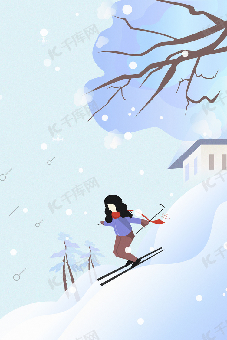 二十四节气大雪传统节气滑雪女孩