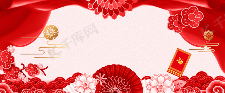 春节剪纸中国风猪年喜庆红色背景