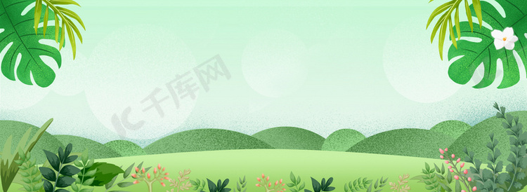 插画手绘风夏季郊外背景图banner