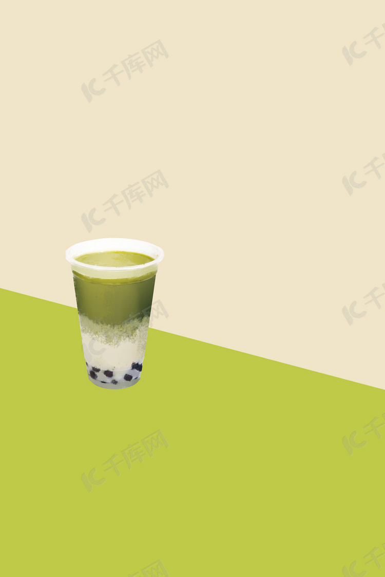 茶色抹茶奶盖绿茶饮品H5背景素材