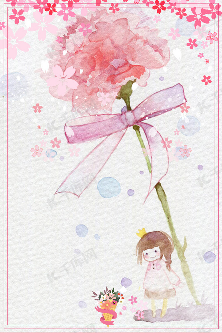 粉色手绘康乃馨母亲节海报背景