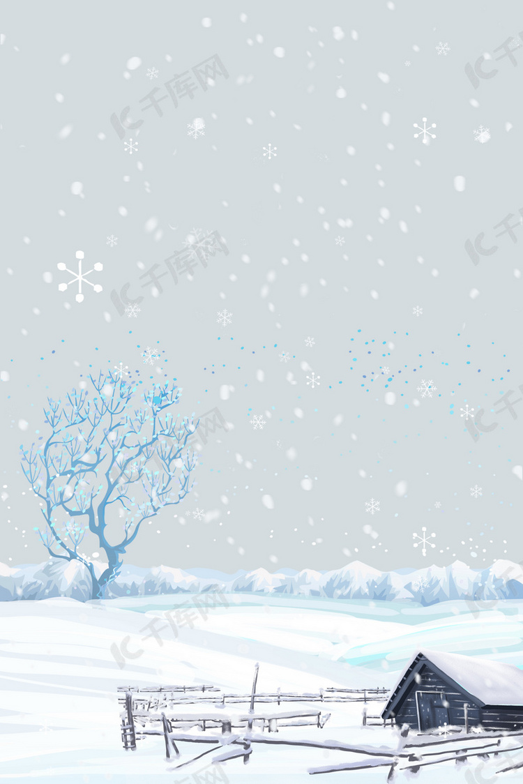 唯美简约卡通下雪的初冬海报背景