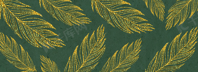 绿色复古中式烫金风羽毛底纹背景