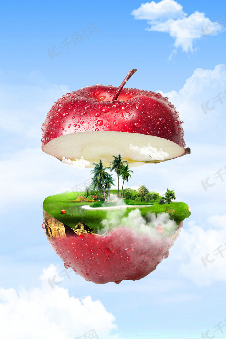 创意合成海岛苹果广告背景