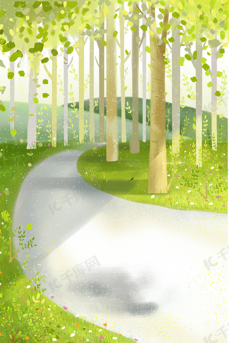 清新文艺温暖树林绿色背景海报