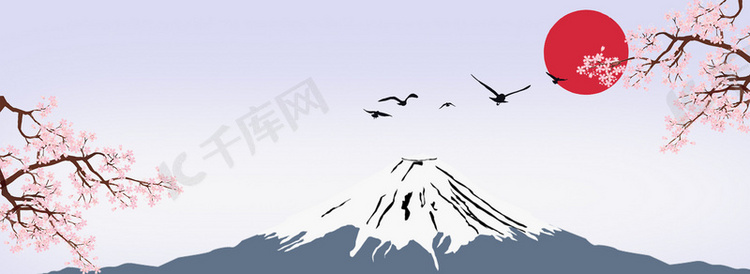 小清新日本富士山樱花海报背景