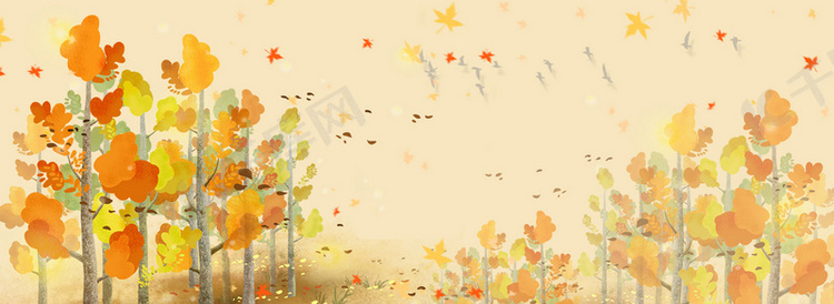 秋季手绘清新淡棕色海报背景图