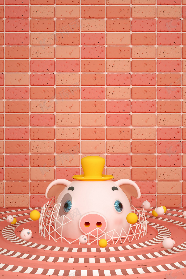 创意C4D猪年主题海报之萌宠小猪