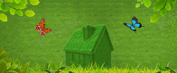 房子简约清新绿色家居海报背景
