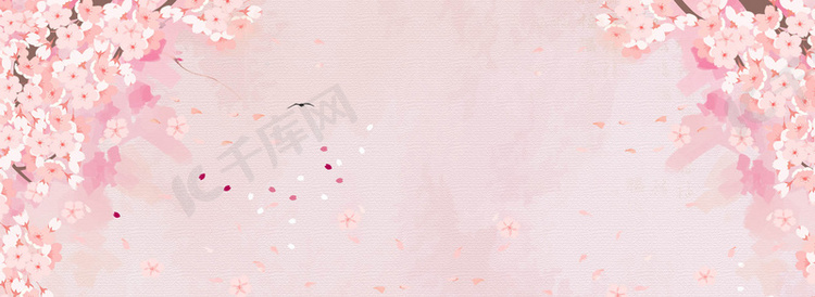 樱花节手绘唯美粉色海报背景