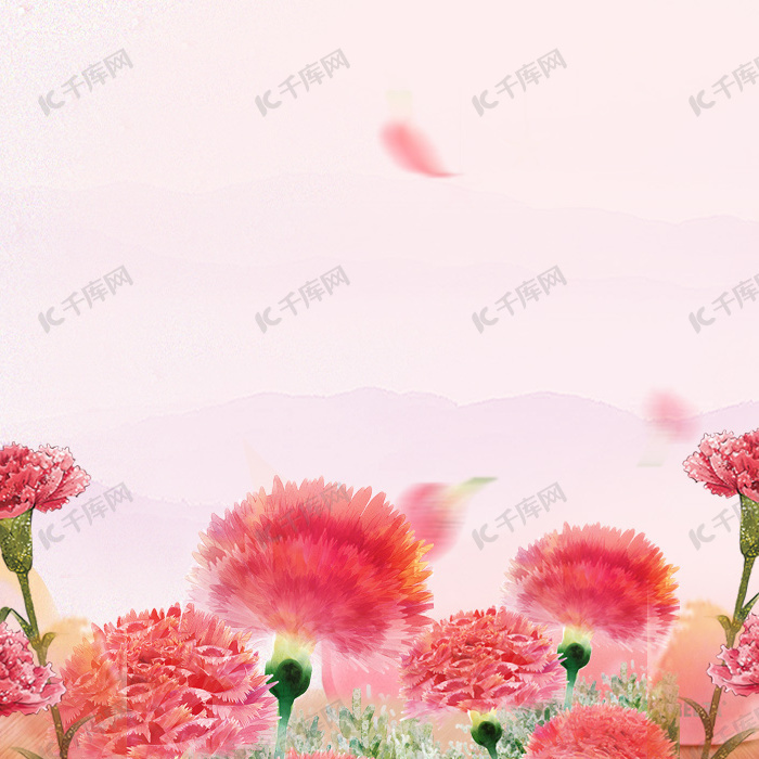粉色手绘母亲节浪漫花卉人物背景