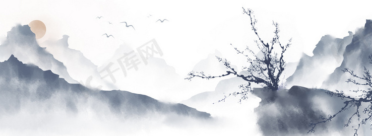 中国风手绘写意水墨风景