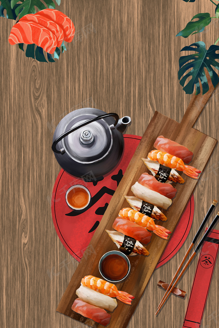 质感木质寿司日式美食背景