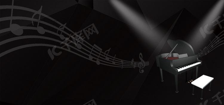 钢琴黑色大气灯光音乐海报
