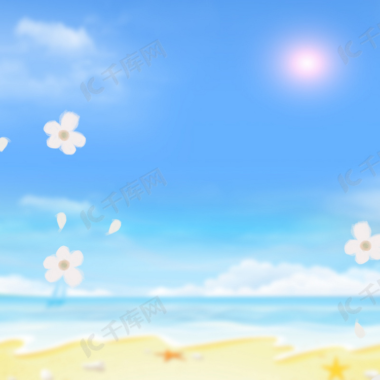 小清新沙滩花瓣背景促销主图