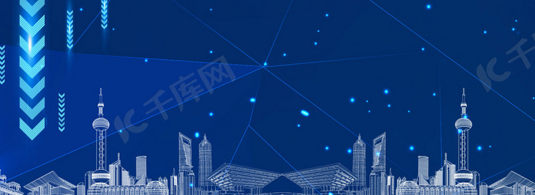 蓝色立体城市建筑智能科技背景