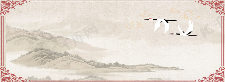 水墨古风手绘山水传统白鹤海报