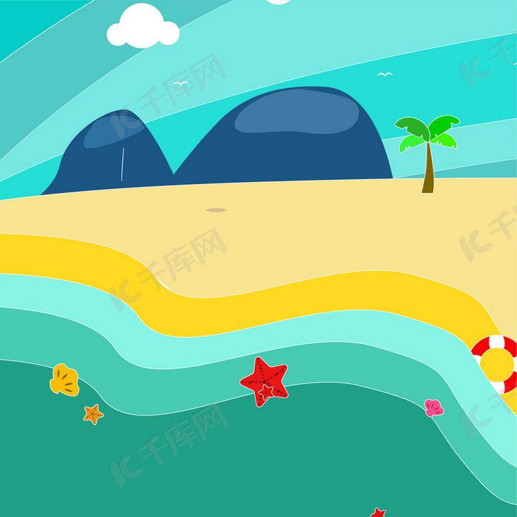 彩绘海边沙滩风景高清背景