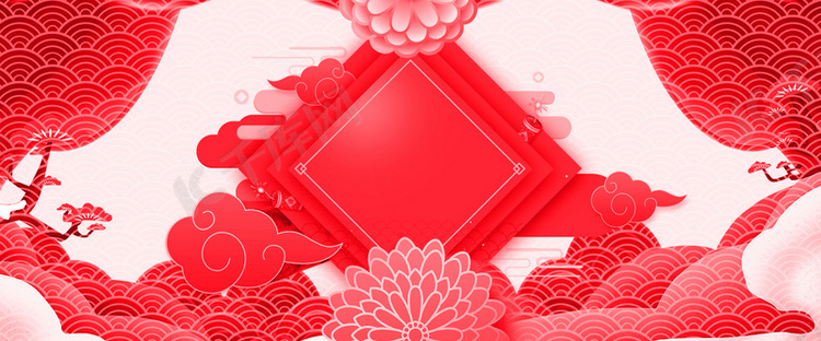 新年中国剪纸风喜庆春节红色猪年
