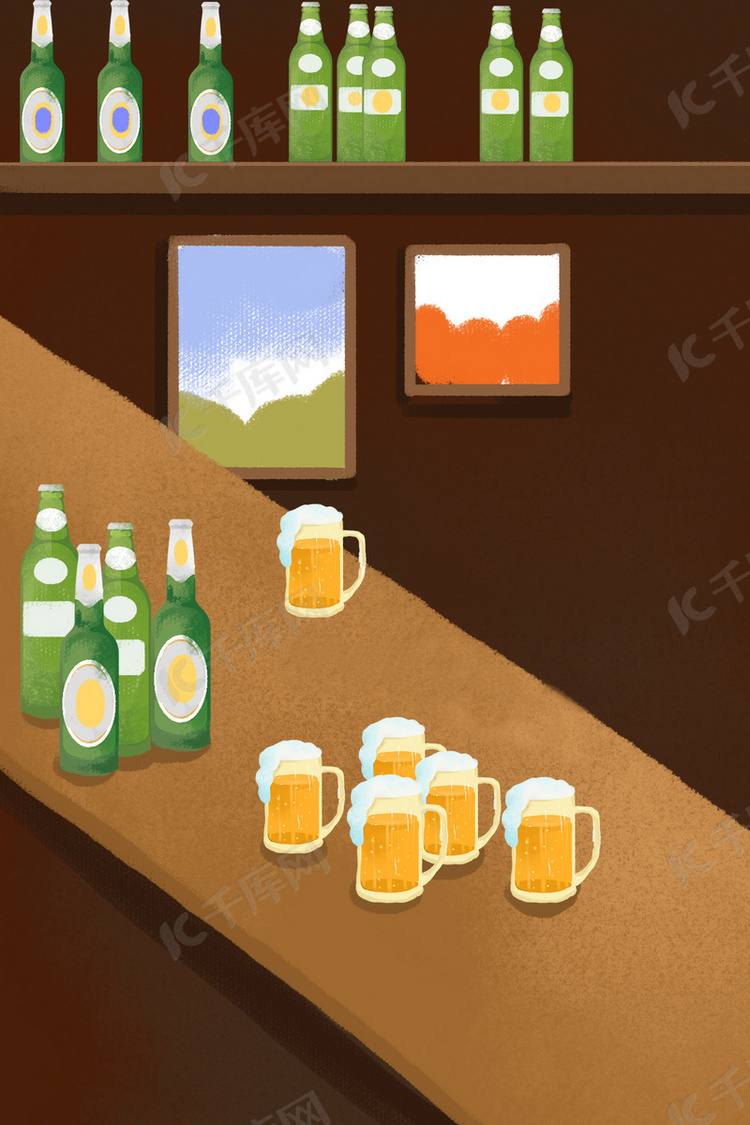 手绘啤酒吧台海报背景