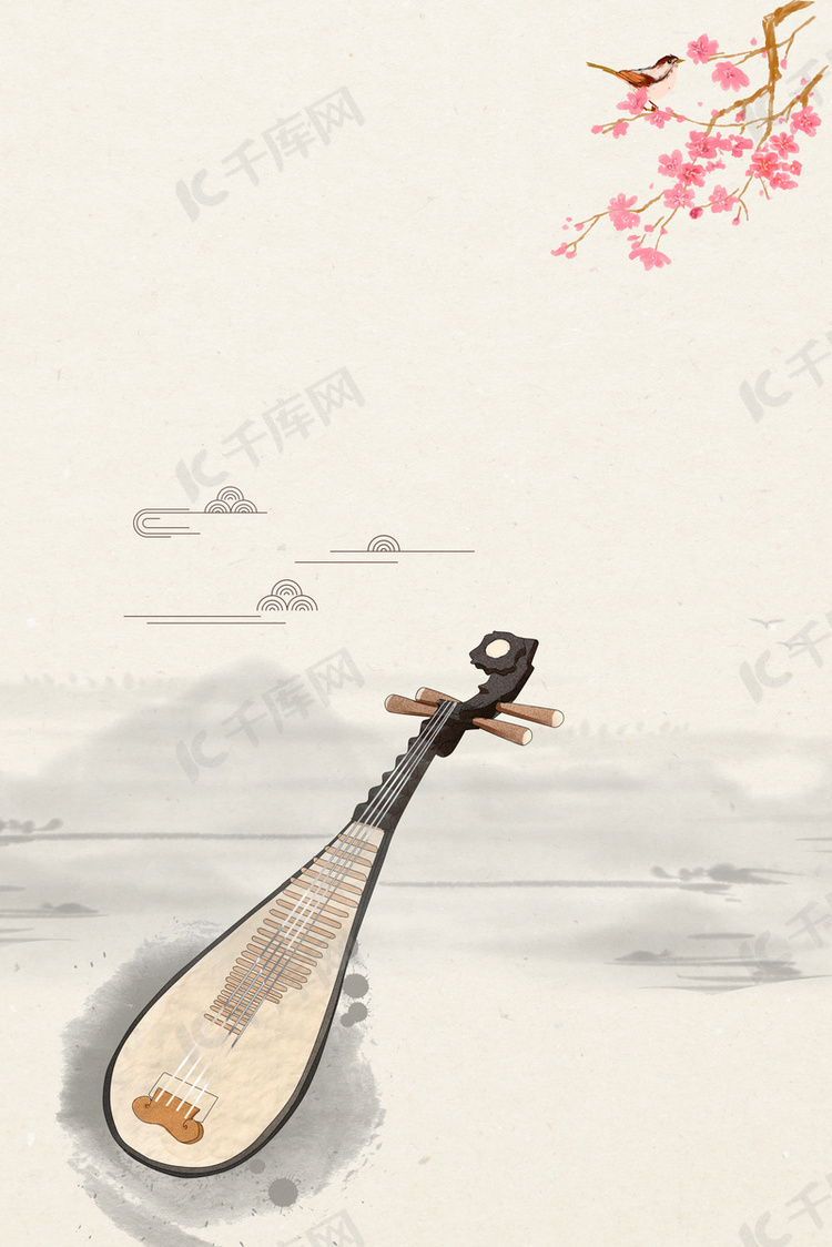 中国风传统乐器培训广告海报背景