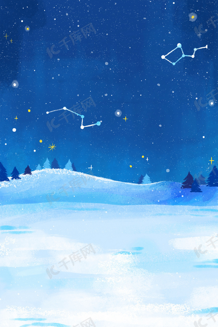 夜晚冬季雪地景色冬天星星星光星