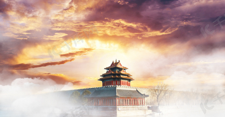 简约中国古建筑封面背景