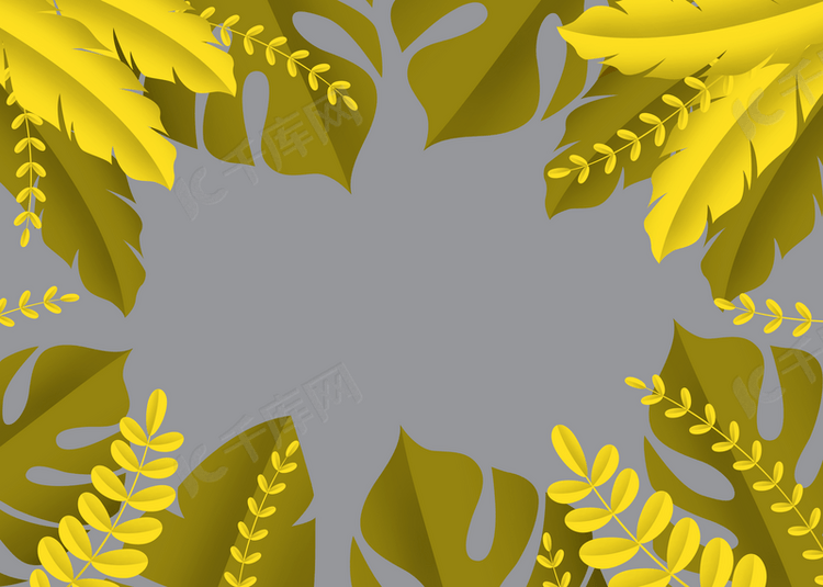 流行色金黄色热带植物背景