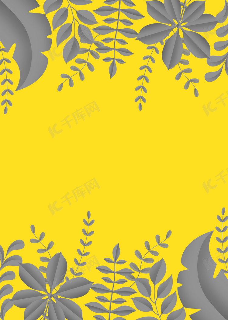 流行色竖版黄底植物背景