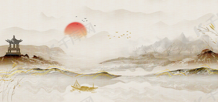重阳节中国风山水背景