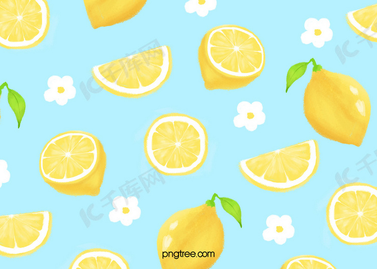 手绘清新黄色柠檬夏季水果背景